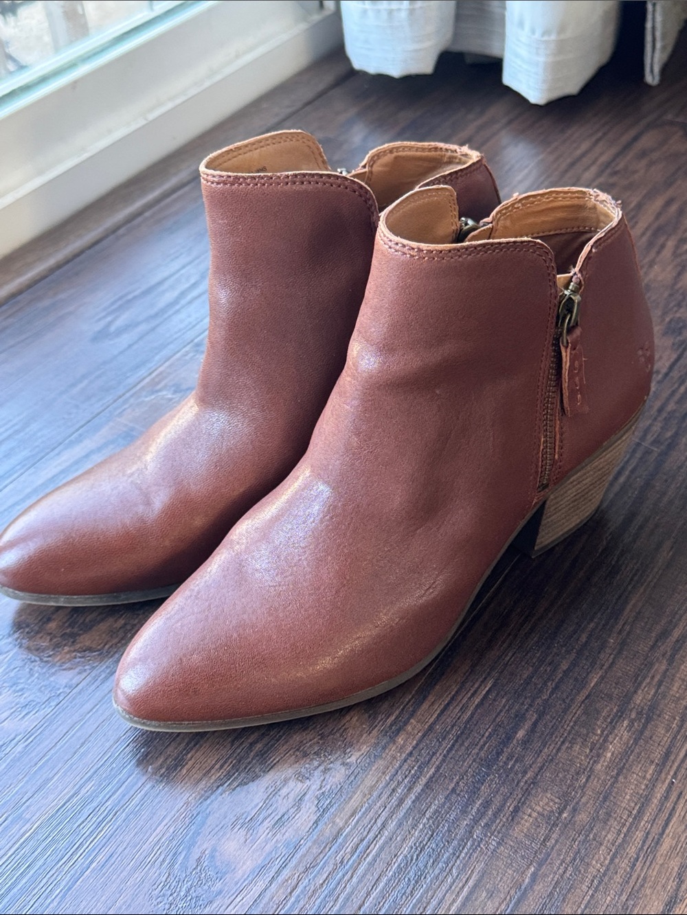 Frye Chestnut Leather Double Side-Zip Ankle Booties